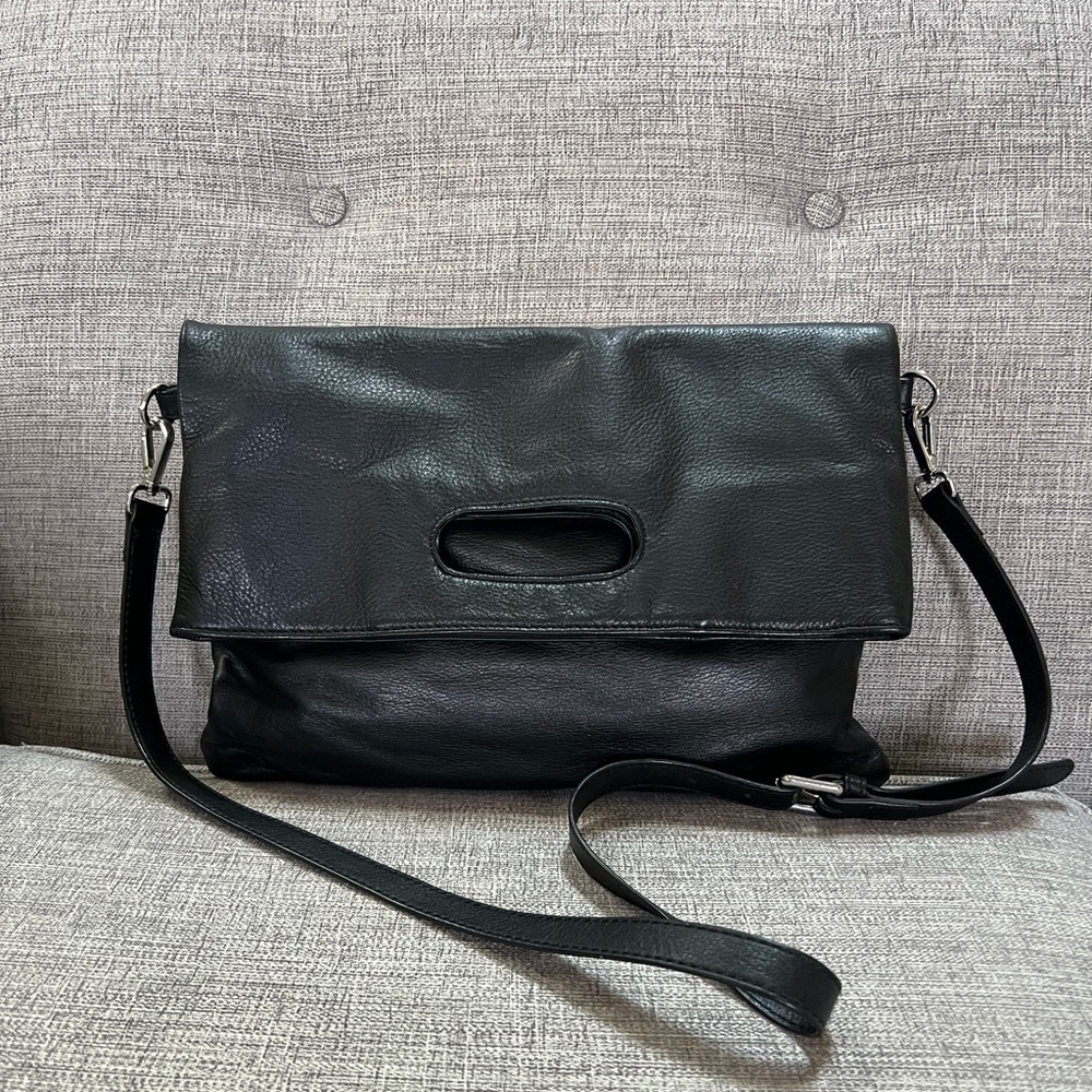 Cynthia Rowley Leather 3-Way Convertible Crossbody Clutch Tote Fold Over Bag